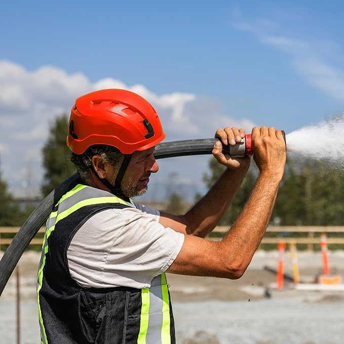 GE Safety Helmet, Impact Absorbing Tech, Adjustable Ratchet, ANSI Type 1, Memory Foam Padding, Hard Hats Protection, Lightweight, Durable, Chin Strap, Comfortable Fit OSHA Approved-StrideForce Fitness