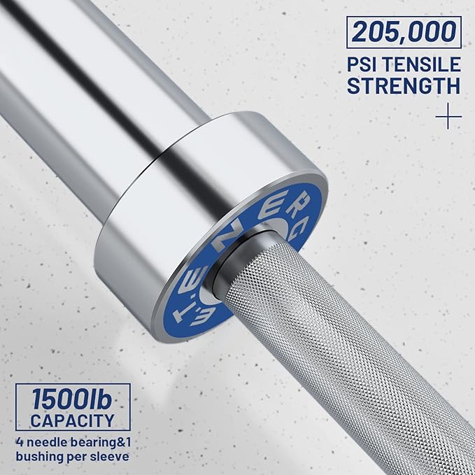 7ft Olympic Barbell Bar 45LB Load 1500lbs Capacity Available, for Gym Home Exercises, Weightlifting, Powerlifting for 2" Olympic Plates-StrideForce Fitness