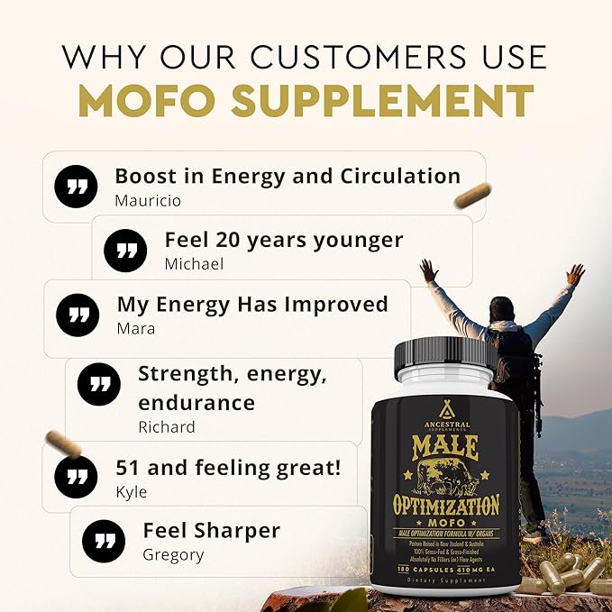 Ancestral Supplements Mofo, Supplements for Men, Support for Energy Levels and Overall Men's Health and Wellness, Non-GMO Grass Fed Beef Organ Supplement with Liver, No Fillers, 180 Capsules-StrideForce Fitness