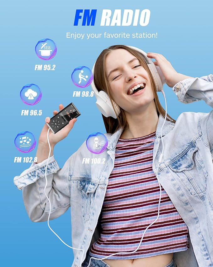 64GB Bluetooth MP3 Player - 2.4" Screen Portable HiFi Mp3 Player with Built-in Speaker, MP3 Music Player with Voice Recorder, FM Radio, Touch Buttons,Support up to 256GB SD Card-StrideForce Fitness