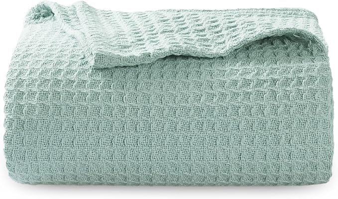 Bedsure 100% Cotton Blanket Twin XL Size for College Dorm - Breathable and Soft, Waffle Weave Twin Blanket for Summer, Dorm Room Essentials, Mint, 66x90 inches-StrideForce Fitness