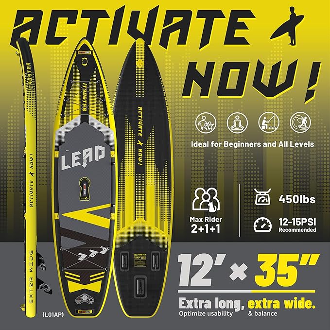 Lead 11‘ x 33" / 12’×35" Inflatable Stand Up Paddle Board - Premium SUP Board Kit - Ultra Stable Paddleboard for Adults & Youth - All Skill Levels - for Lakes, Oceans-StrideForce Fitness