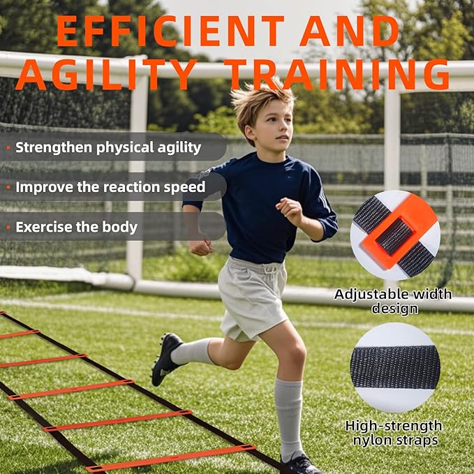 Agility Ladder Speed Training Equipment Set with 20ft Agility Ladder,4 Hurdles,12 Cones,Jump Rope,Running Parachute-Ideal Training Equipment for Kids Youth Adults in Soccer Football Basketball-StrideForce Fitness