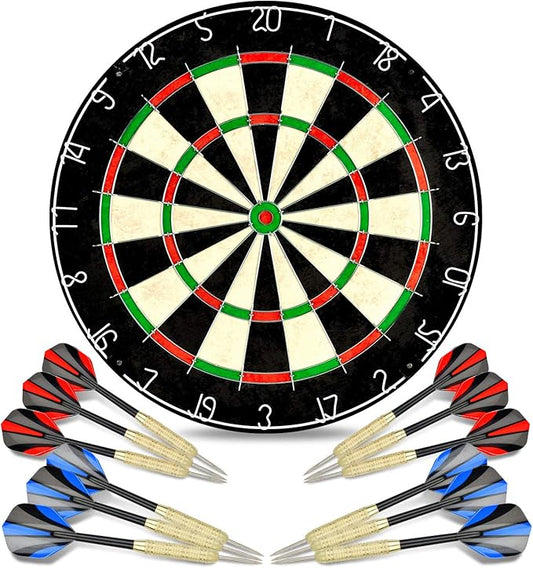 LinkVisions Dartboard with Staple-Free Bullseye, 18g Steel Tip Darts Set,12 Steel Tip Darts 18g, Dartboard Mounting Kits Included-StrideForce Fitness