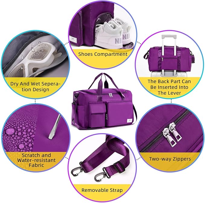 FIORETTO Women's Gym Duffle Bag with Shoes Compartment, 37L Capacity, Ideal for Travel, Gym, Sports, Duffel, Weekender-StrideForce Fitness