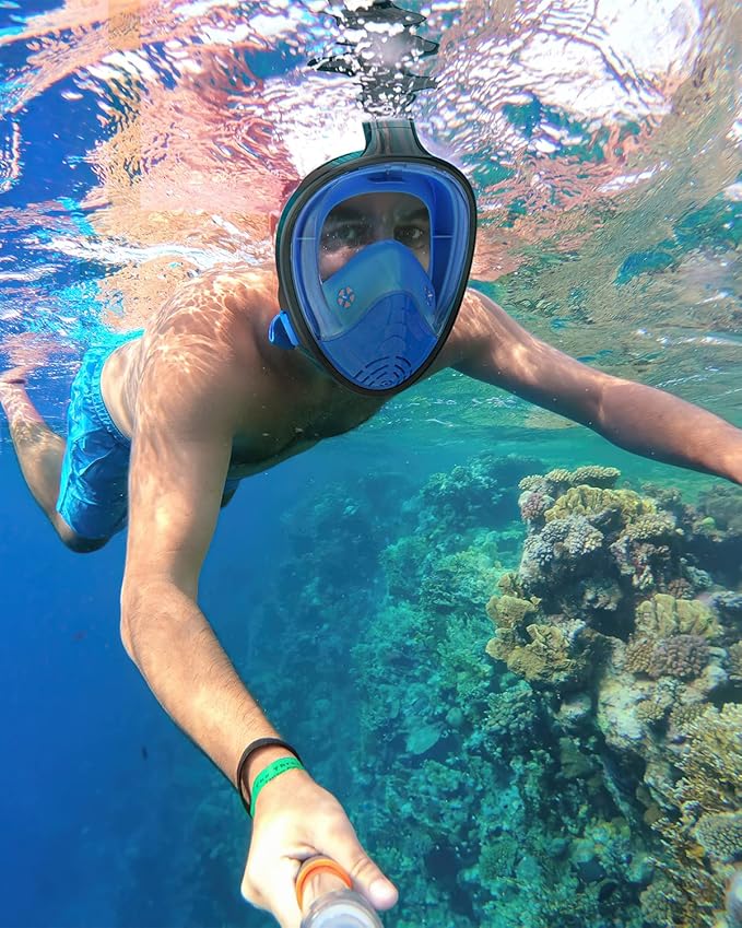 QingSong Full Face Snorkel Mask for Adults, Snorkeling Gear with Camera Mount, 180 Degree Panoramic View Snorkel Set Anti-Fog Anti-Leak-StrideForce Fitness