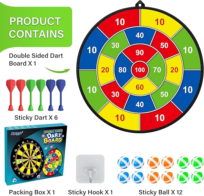 Large Dart Board for Kids, Kids Double-Sided Dart Board with Sticky Balls and Darts, Indoor/Outdoor Sport Fun Party Play Game Toys, Gifts for 3 4 5 6 7 8 9 10 11 12 Year Old Boys Girls-StrideForce Fitness