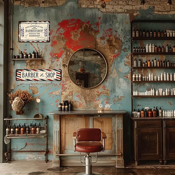 Barber Shop Decor Accessories - Barbershop Poster Metal Tin Signs Vintage Wall Art, Barber Gifts for Men Haircut Decorations 4x16 Inch-StrideForce Fitness