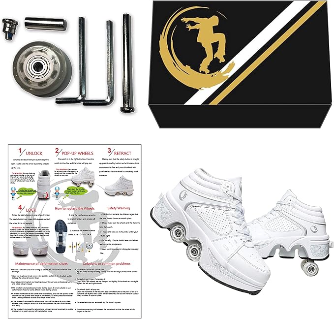 Double-Row Deform Wheel Automatic Walking Shoes Invisible Deformation Roller Skate 2 in 1 Removable Pulley Skates Skating Parkour-StrideForce Fitness