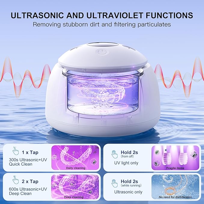 45kHz Ultrasonic Retainer Cleaner Machine, 200ML Denture Cleaner with 4 Cleaning Modes, Digital Timer, Mouth Guard Cleaner for Aligner, Toothbrush, Jewelry and Etc