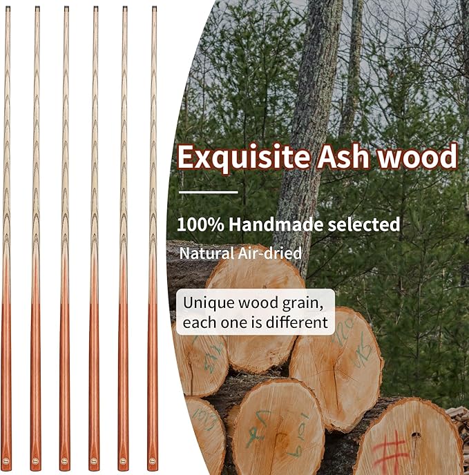 Kmise Pool Cue Sticks, 41"/57??58" Hardwood Pool Cue Set of 4/6/8, 13OZ/20OZ with 13/10 MM Brass Tips, Table Billiard Cue Stick for Bar, Home, Billiard Room-StrideForce Fitness