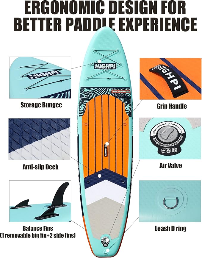 Highpi Inflatable Stand Up Paddle Board for Youth and Adults – Wide Sup with Premium Accessories, Blow Up Paddleboard for Surfing, Fishing, Yoga & More-StrideForce Fitness