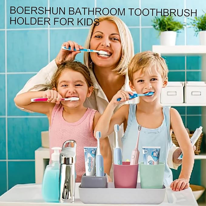 Toothbrush Holder - Bathroom Accessories Set for Kids Toothbrush Holder, Kids Bathroom Decor, Kids Bathroom Set for Countertop, Green & Red