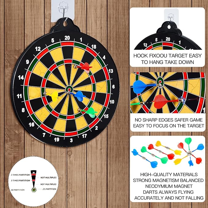 Magnetic Dart Board for Kids-12Magnetic Dart/Sticky Balls Or 2 Toy Gun+40 Foam Dart.Indoor/Outdoor Kids Games and Party Games,Christmas Birthday Gifts Toys for 3-12 Year Old Boys-StrideForce Fitness