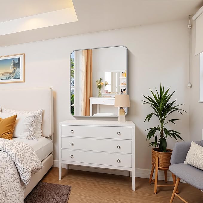 FORBATH 30x36 Inch Silver Bathroom Mirror for Over Sink, Large Rectangular Wall Mirror with Metal Frame, Rounded Corners for Bathroom, Bedroom, Entryway Decor (Horizontal or Vertical)-StrideForce Fitness