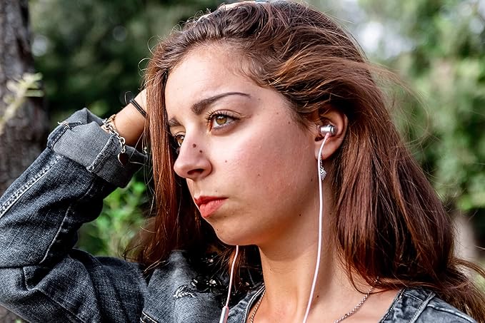 LUDOS Clamor Wired Earbuds in-Ear Headphones, 5 Years Warranty, Earphones with Microphone, Noise Isolating Ear Buds, Memory Foam for iPhone, Samsung, School Students, Kids, Women, Small Ears - Pink-StrideForce Fitness