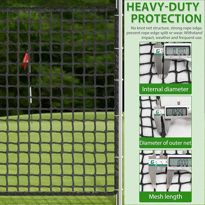 AKOZLIN Heavy Duty Sports Golf Netting Hitting Net 1" Square mesh for Softball,Baseball 10x10ft/10x15ft/10x20ft-StrideForce Fitness
