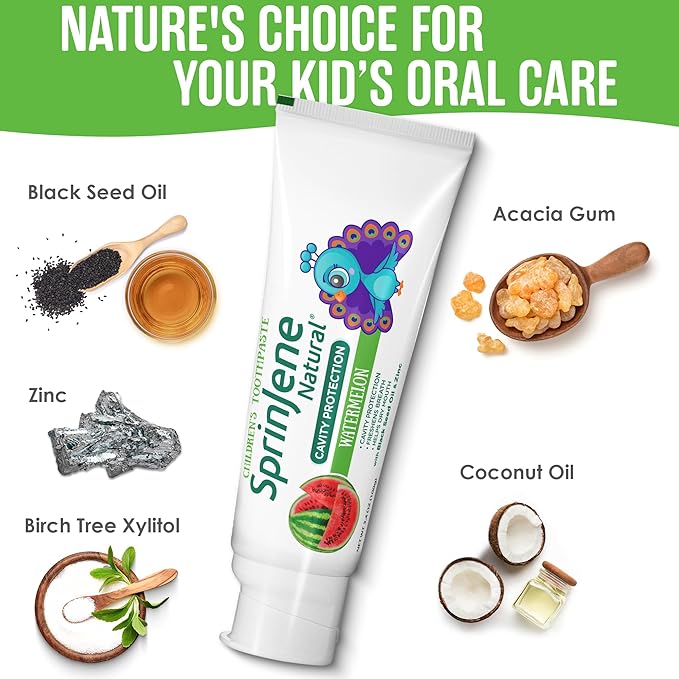SprinJene Natural Children’s Toothpaste – Watermelon Fluoride Toothpaste for Kids & Toddlers – Cavity Protection – Safe Natural Formula with Patented Black Seed Oil & Zinc – Made in The USA (4 Pack)