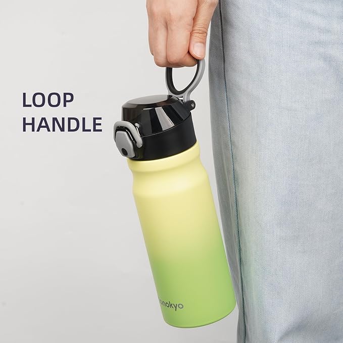 Insulated Water Bottle with Straw and Carry Loop,18 oz Stainless Steel Double Wall Vaccum Metal Water Flask with Leak-proof Lid,Lime-StrideForce Fitness
