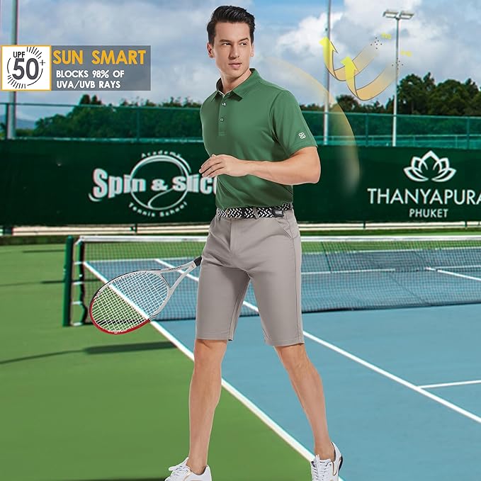 Mens Golf Shirt Short Sleeve Moisture Wicking Dry Fit Performance Solid Casual Pique Collared Golf Polo Shirts for Men-StrideForce Fitness