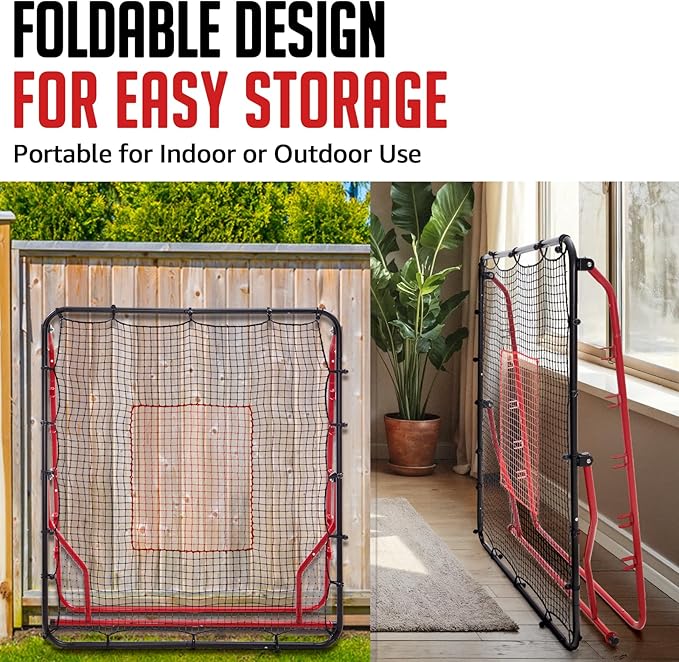 Baseball Rebounder Net, 3/5 Adjustable Angles 4x4.5FT Pitch Back Baseball Softball Volleyball Rebounder with 2 Strike Zones, UV Resistant, Pitchback Trainer for Ground, Line Drive & Fly Balls-StrideForce Fitness