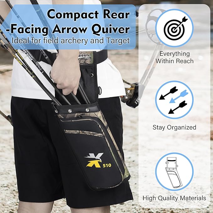 SUNYA X510 Field & Competition Hip Arrow Quiver | 3-Slot Noise-Free Archery Quiver with Sturdy Storage System (42x18cm)-StrideForce Fitness