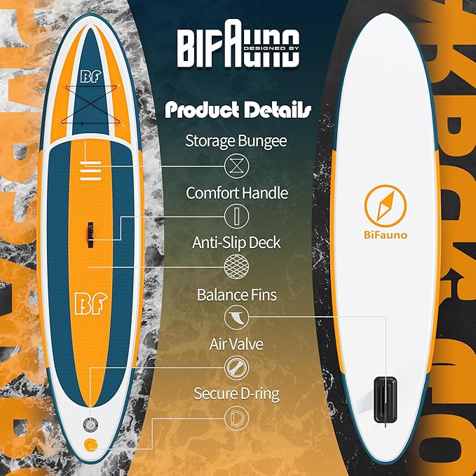 Inflatable Stand Up Paddle Board with SUP Accessories & Backpack. Paddle Boards for Adults. Non-Slip Deck, Wide Stance, Bottom Fin, Double Action Pump.-StrideForce Fitness