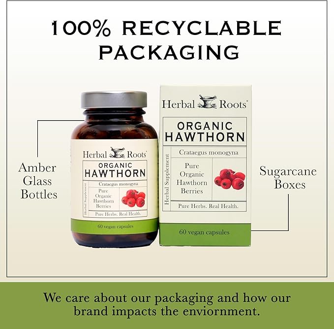 Herbal Roots Organic Hawthorn Berry Capsules | Extra Strength 1,200mg per Serving | 60 Vegan Capsules-StrideForce Fitness