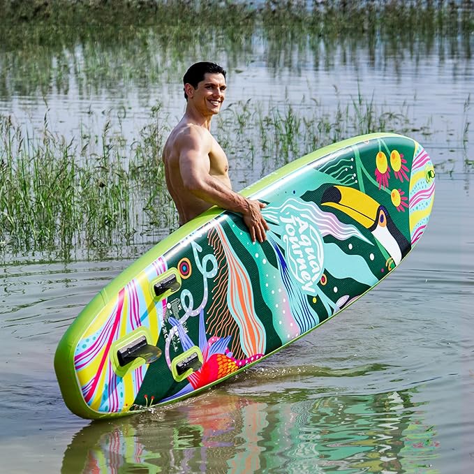 10'6"Inflatable Stand Up Paddle Board Ultra Portable-Lightweight & Stable|All-in-One Kit w/Aluminum Paddle, Dual-Action Pump & Backpack|Lakes & Oceans Ready for Family Recreation by Aquajourney-StrideForce Fitness