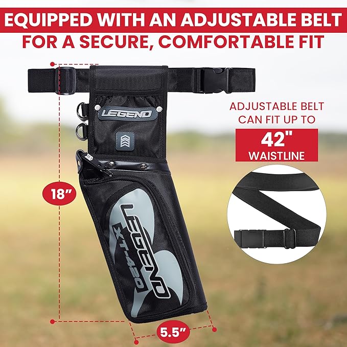 Legend XT420 Field Quiver - Left or Right-Handed Quiver Arrow Holder, Archery Quiver with 3 Arrow Tube, Durable Nylon Hip Quivers with Multiple Pockets for Archery Accessories, Score Card & Tools-StrideForce Fitness