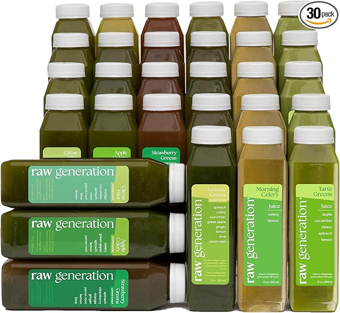 Raw Generation 5-Day Lower Sugar Cleanse - Boost Digestion & Eliminate Bloating/Gut, Colon, Liver/Less Sugar & 35gProtein Daily/Non-GMO, 100% Plant-Based Juices-StrideForce Fitness