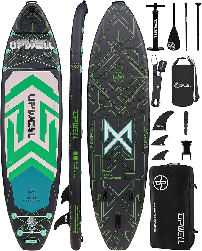 UPWELL 11'6"×35" Extra Wide Inflatable Paddle Board, Stand Up Paddle Board for Youth & Adults, Stable Design, Premium SUP Accessories, 120L Backpack, 10L Dry Bag, Paddle, Leash, Hand Pump, US Fins-StrideForce Fitness