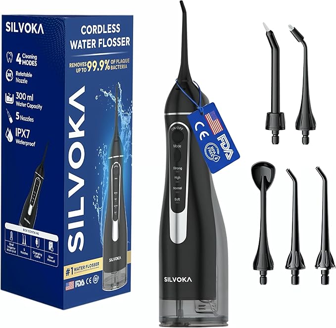 Water Flosser for Teeth, Cordless Oral Irrigator, Portable Dental Flosser with 300ML Tank, 4 Cleaning Modes, IPX7 Waterproof, Rechargeable Water Floss Pick for Braces, Gum Care & Travel
