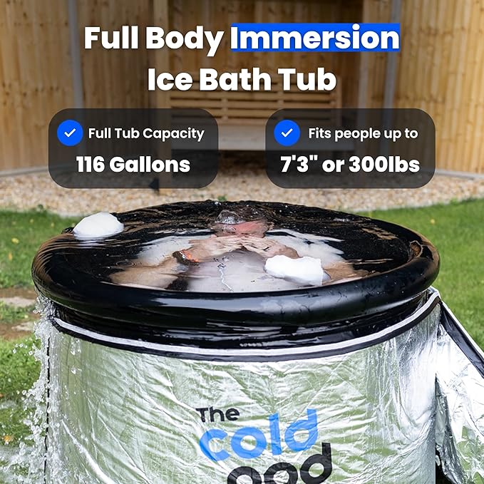 The Cold Pod Insulated XL Cold Plunge Tub Bundle - 116 Gal Ice Bath Round Tubs with Energy Saving Multi-Layer Cover - Chiller Compatible&Silver Reflective-StrideForce Fitness