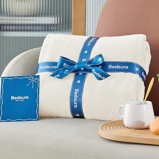 Bedsure Fleece Throw XL Blanket Cream - 300GSM Soft Lightweight Plush Cozy Blankets for Bed, Sofa, Couch, Travel, Camping, 50x70 inches-StrideForce Fitness