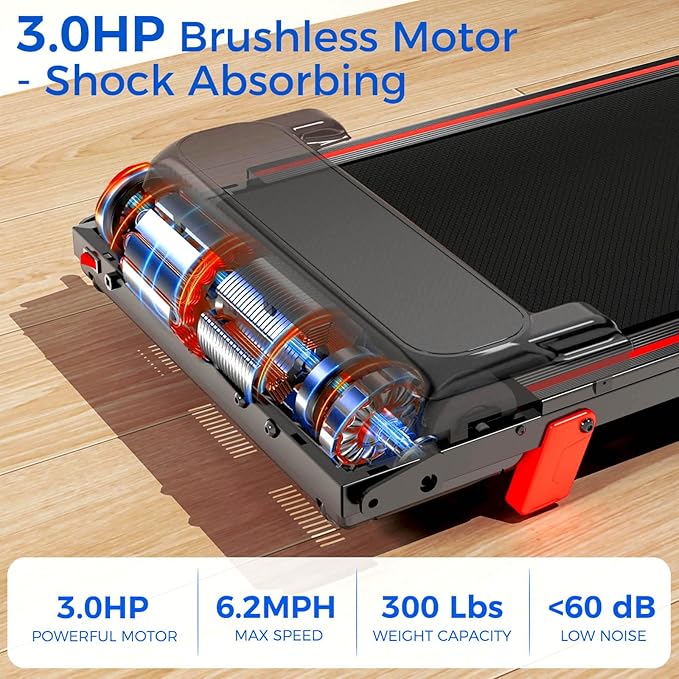 Treadmill with 5% Incline, Walking Pad Treadmill with Handle Bar, Portable Folding Treadmills for Running and Walking, 3.0HP Brushless Motorized, 5 Layers Shock-Absorbing-StrideForce Fitness