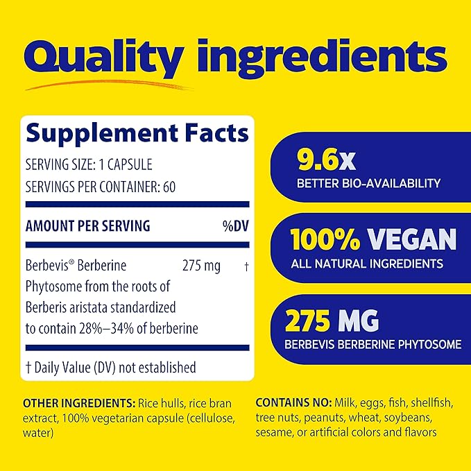 Enzymedica, Berberine Phytosome, 9.6X Better Bioavailability, High Potency Natural Vegan Dietary Supplement for Metabolic Support, 60 Capsules-StrideForce Fitness