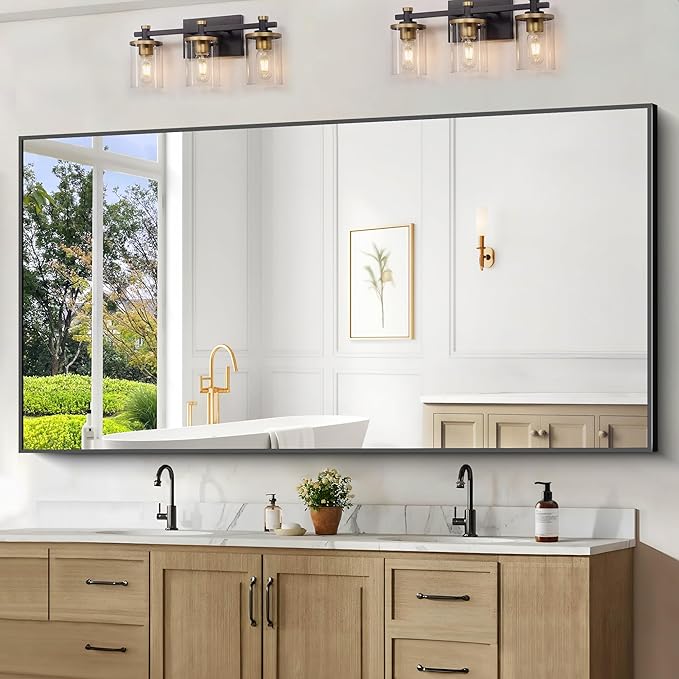 Bathroom Mirror,72x36 inch Bathroom Mirrors for Over Sink,Large Wall Mirror for Bathroom Wall Mounted Rectangle Mirrors,Black Vanity Mirror for Living Room,Bedroom Entryway,Horizontal/Vertical-StrideForce Fitness