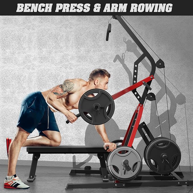 DONOW Leverage Gym Power Rack Squat Rack Lever Gym with LAT Low Row System Home Gym System Workout Station 2:1 Ratio (Without Weight Plates)-StrideForce Fitness