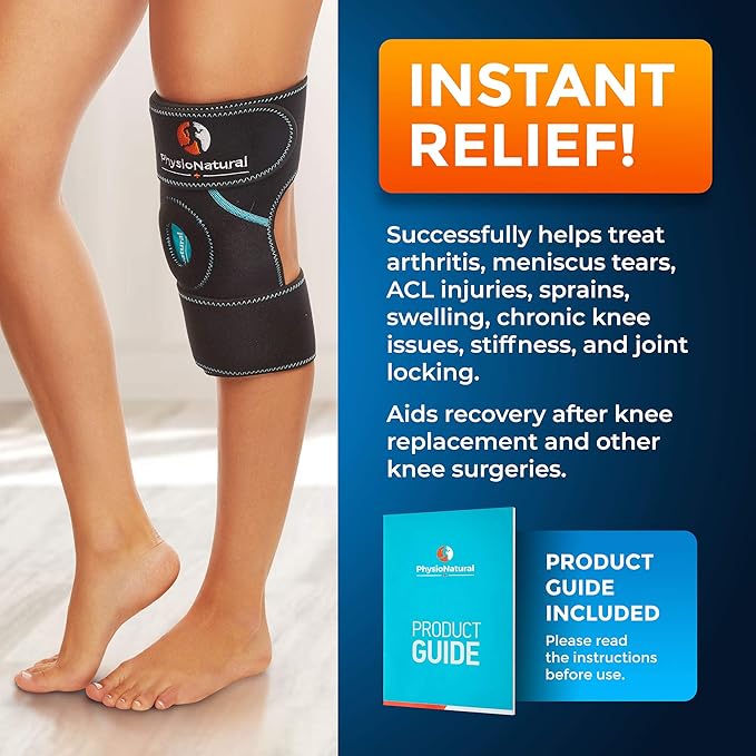 PhysioNatural Ice Pack for Knee Pain Relief, Reusable Gel Ice Wrap for Leg Injuries, Swelling, Knee Replacement Surgery, Cold Compress Therapy for Arthritis, Meniscus Tear and ACL-StrideForce Fitness