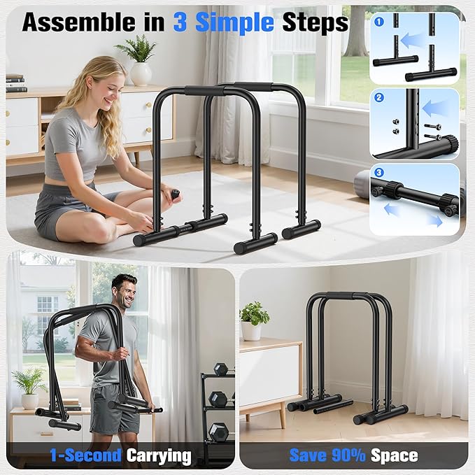 Sportsroyals Adjustable Dip Bar Station, Heavy Duty Parallette & Parallel Bars, 400LBS Stable Dip Stands for Home Gym, Calisthenics & Upper Body Workout Equipment-StrideForce Fitness