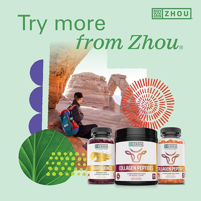 ZHOU Hairfluence, Hair Growth Supplement with Clinically Studied Lustriva and Keranat and Hair Vitamins Biotin 5000mcg, Vitamin D, A, C & B12, Non-GMO, Gluten Free, 60 VegCaps-StrideForce Fitness