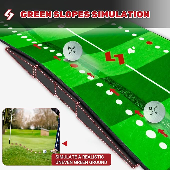 SAPLIZE Golf Putting Mat/Putting Green Mat - Adjustable Slope, Trajectory Tracking & Pong Game Modes | Indoor & Outdoor Use-StrideForce Fitness