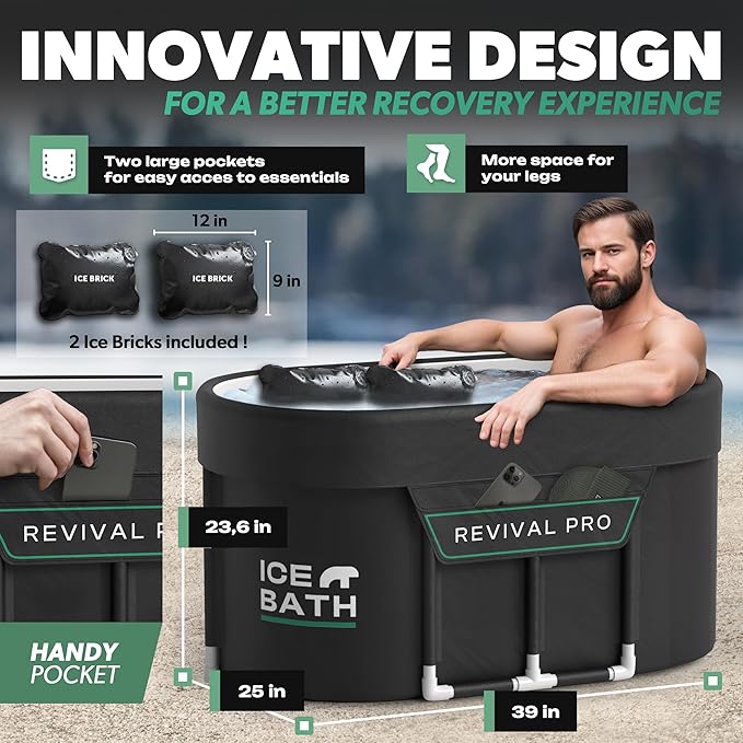 Ice Bath Tub XL - Exclusive Patented Anti-Leak Shield - Cold Plunge Tub With Cover - Ice Bricks X2 - Portable bathtub Outdoor Indoor - Free Ebook-StrideForce Fitness