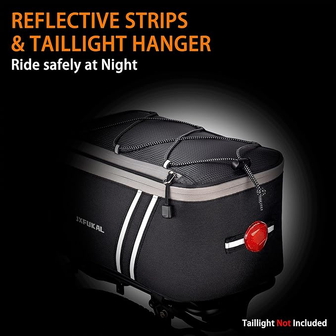 JXFUKAL Rear Bike Rack Bag with Rain Cover, 7L/9L/10L/12L Waterproof Bicycle Ebike Saddle Bag Cycling Pannier Trunk Carrier with Reflector & Adjustable Cord for Commuter Travel Outdoor-StrideForce Fitness