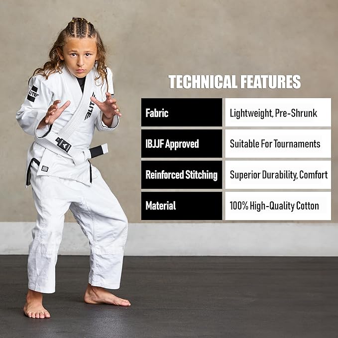 Elite Sports Kids Brazilian Jiu Jitsu Belts Preshurunk Martial Arts Youth BJJ Belts for Girls & Boys with BJJ Ranking Stripes-StrideForce Fitness