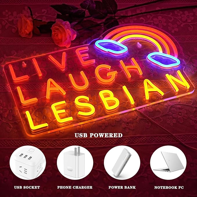 Live Laugh Lesbian Neon Sign Lesbian Neon Light Rainbow LED Neon Lights Gay Pride Day LED Neon Lights for Gay Lesbian Bar Bedroom Store Decoration-StrideForce Fitness