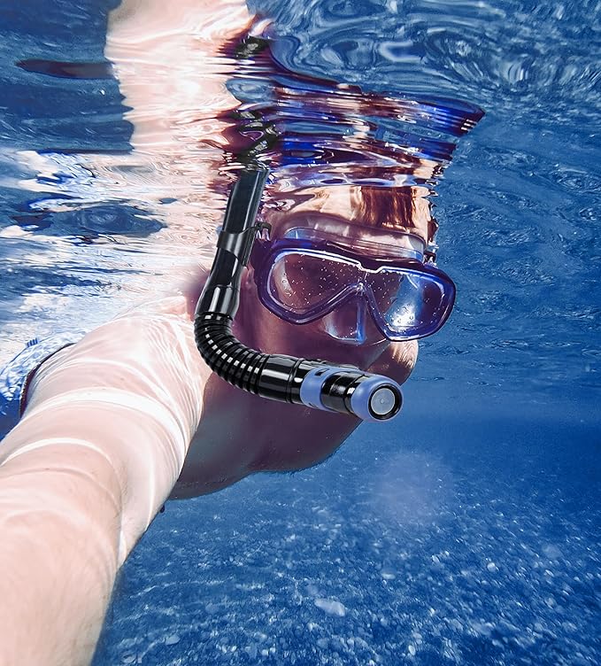 Aegend Dry Snorkel, Dive Mask Easy-Breath Free Diving Snorkel for Snorkeling Scuba Diving Freediving Swimming, with Top Dry Valve and Food-Grade Silicone Mouthpiece-StrideForce Fitness