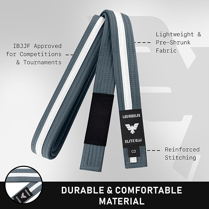 Elite Sports Kids Brazilian Jiu Jitsu Belts Preshurunk Martial Arts Youth BJJ Belts for Girls & Boys with BJJ Ranking Stripes-StrideForce Fitness