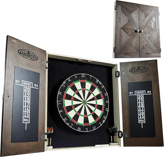 Barrington Dartboard Multiple Styles Pre-Assembled Wood Dartboard Cabinet Collection with 18” Bristle Dartboard & Steel Tip Dart Set, Perfect for Cricket Games-StrideForce Fitness